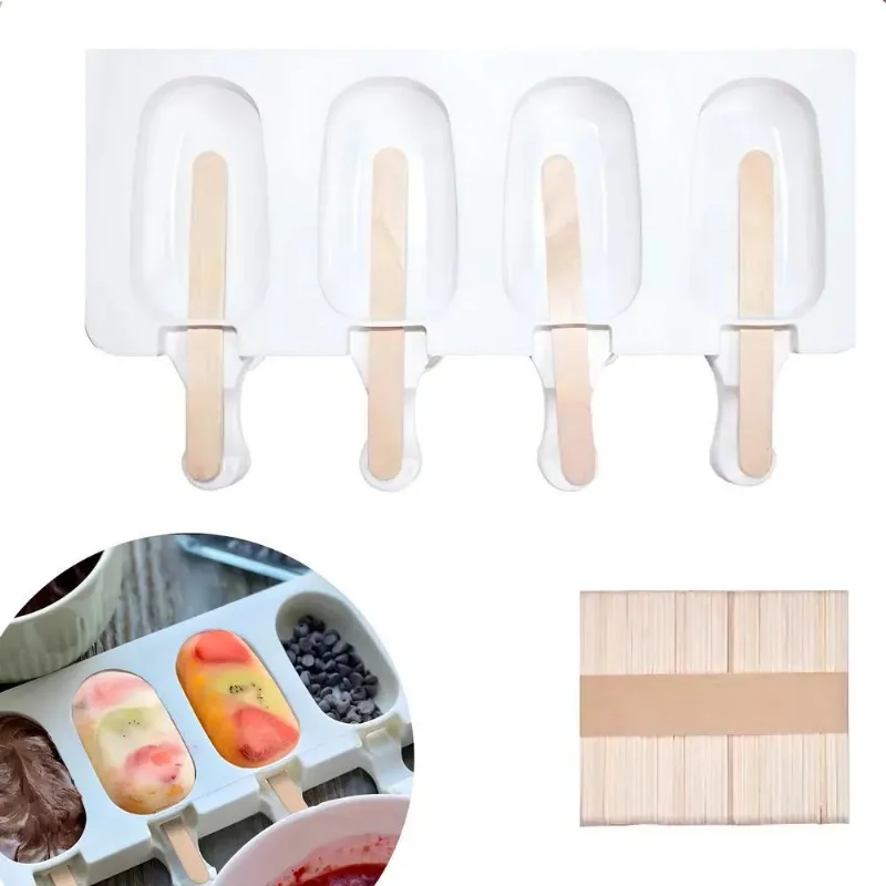 5x Forma De Picolé Sorvete Silicone Flexível 4 Parte 50 Pali