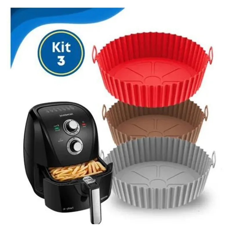 2x Kit 3 Forros Air Fryer De Silicone Reutilizável Antiadere