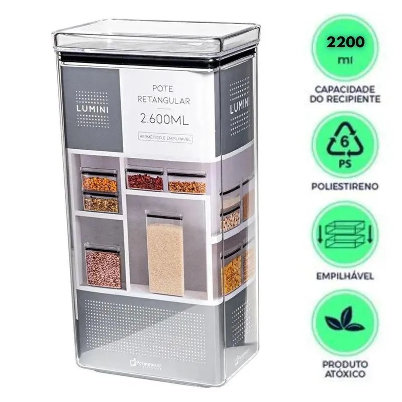 Potes Grandes Herméticos Alimento 2600ml Acrílico Empilhável