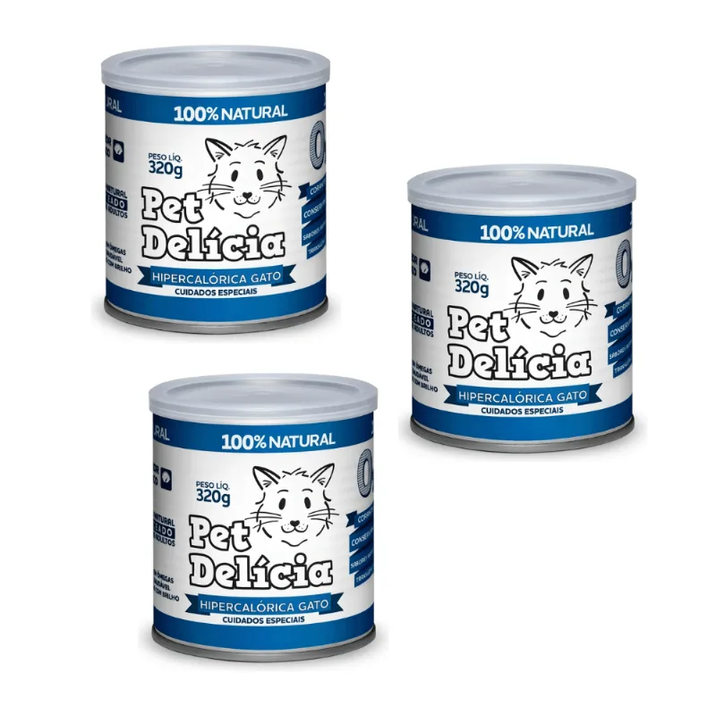 Kit 3un Pet Delícia Ração Úmida Hipercalórica Gatos 320g