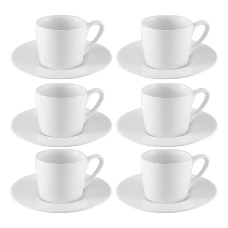 10x Jogo Xícaras Café Com Pires Porcelana Branca 12 Peças