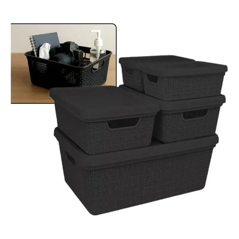 Kit 5 Caixas Organizadoras Cesto Tampa Multiuso 2l 6l 16l