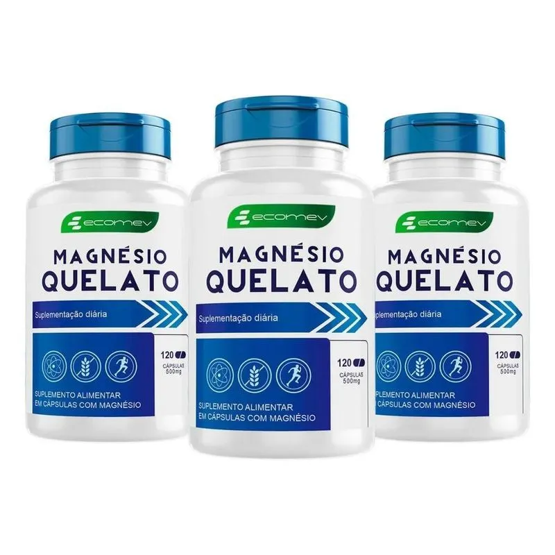 5x 3 Magnesio Quelato 100% Puro Premium 500mg 360cap 6 Meses
