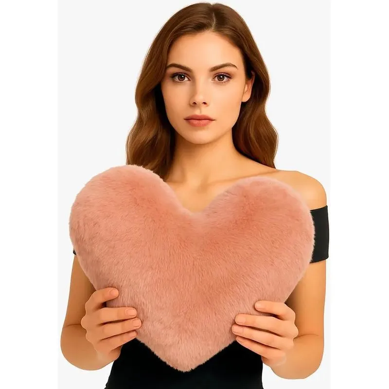 10x Almofada De Coração Pelúcia Pelo Curto Rose Para Decora
