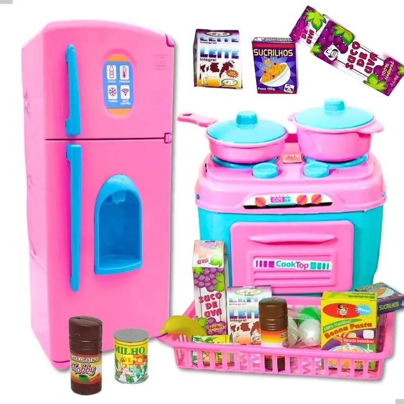 Cozinha Infantil Brinquedo Menina Fogão Panelas Geladeira Co