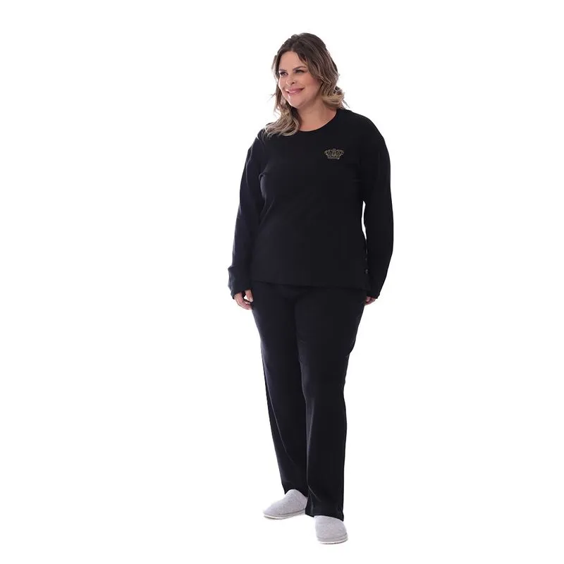Pijama Plus Size Frio Inverno Com Bordado Feminino Adulto