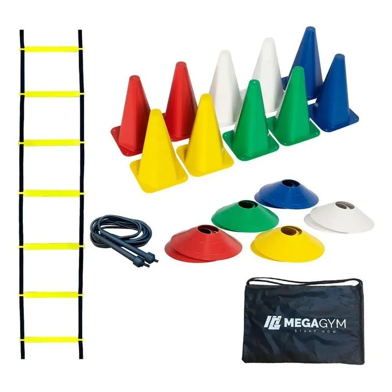 Kit Funcional Agilidade 10 Cones 10 Pratos Escada Corda De P