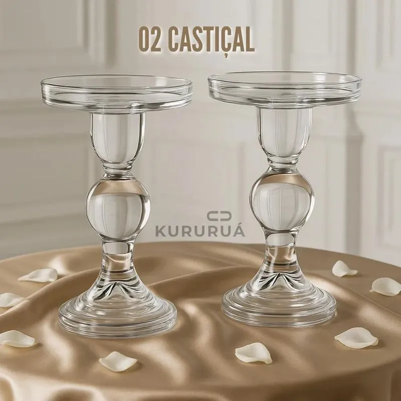 2x Kit 2 Castiçal De Vidro Pilar Candelabro Cristal Grande P