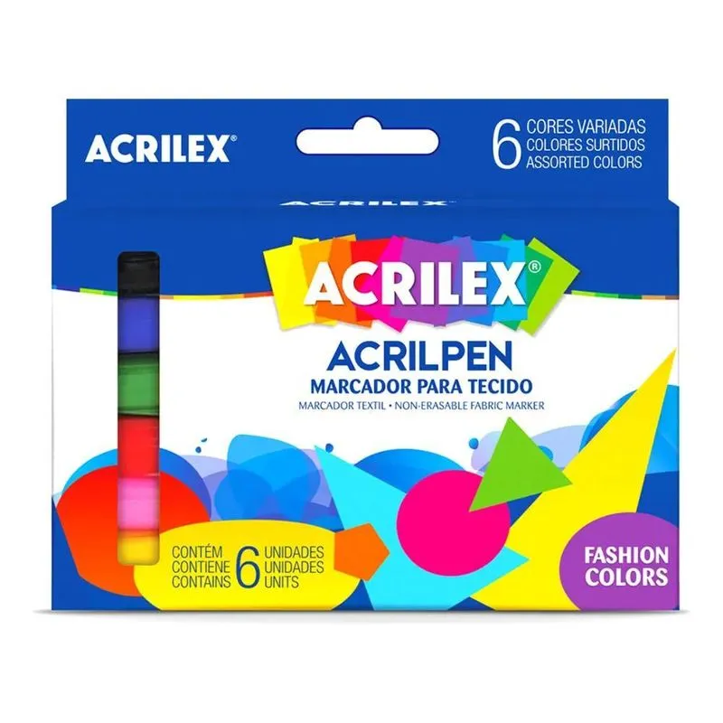 5x Caneta Para Tecido Artteen Acrilpen Com 6 Cores - Acrilex