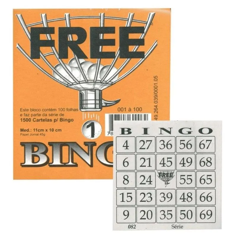 Cartela De Bingo 1 Bloco Jornal 100flhs 10x11cm.