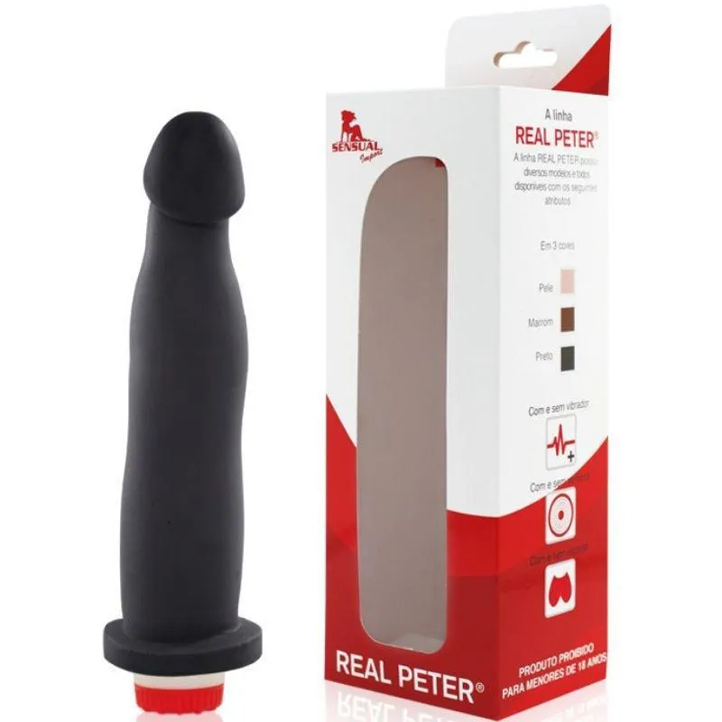 Pênis Real Peter Fit Com Vibrador Preto 17,4x2,5cm - Sexshop