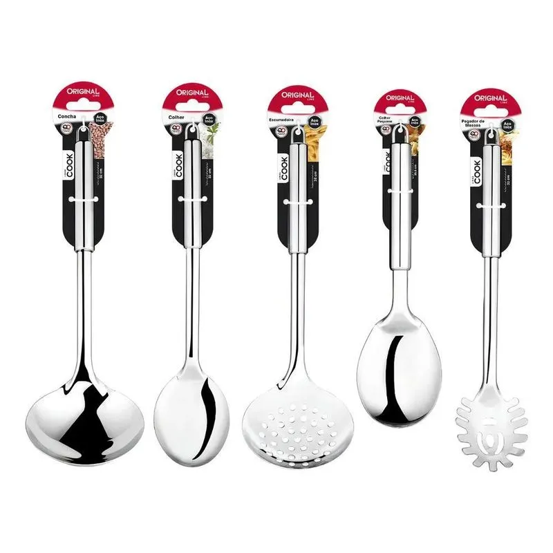 Kit Utensílios Para Cozinha 5 Peças Aço Inox