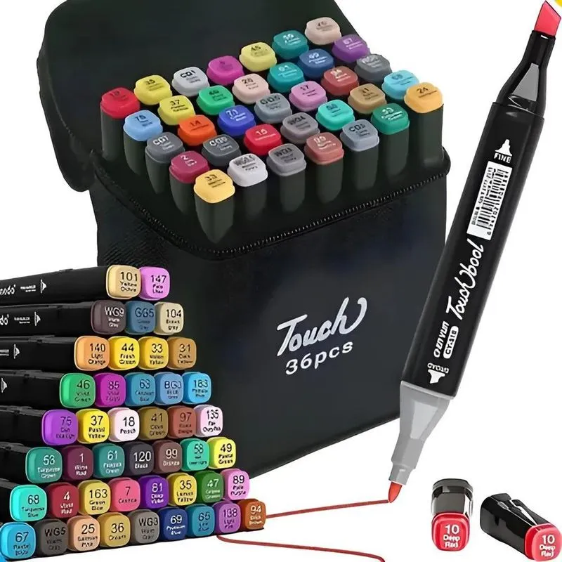 Kit Canetinha 36 Marcadores Coloridos Touch Com Ponta Dupla