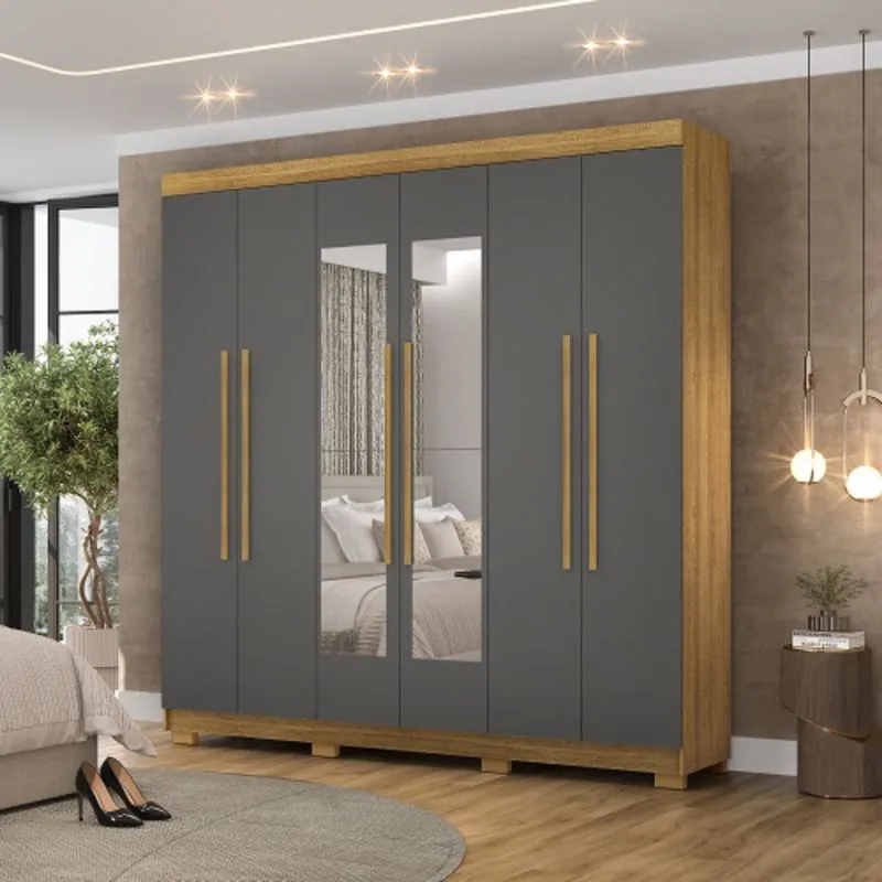 Guarda Roupa Com Espelho Elegance 6 Portas Nature/Alasca - Vila Rica Móveis