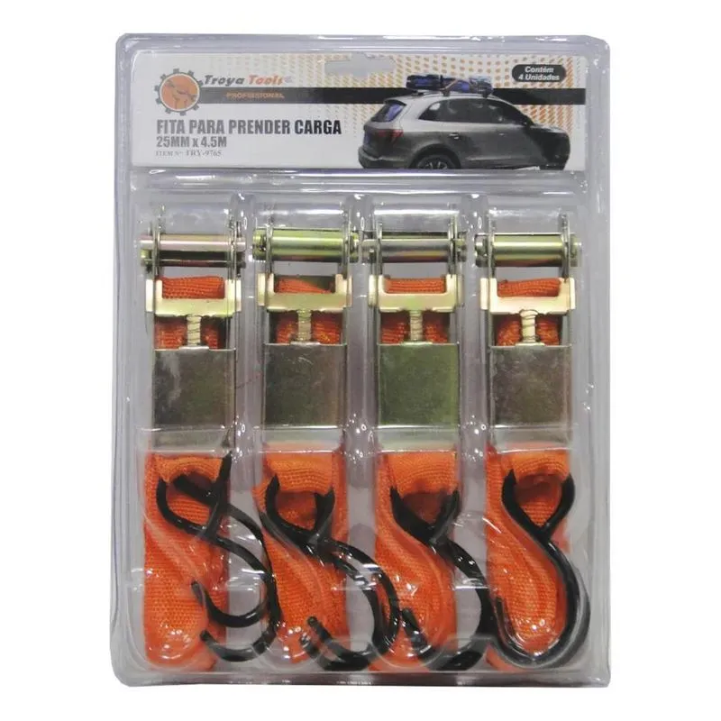 Cinta Para Prender Carga Com Catraca 4pc X 4,5m F-254