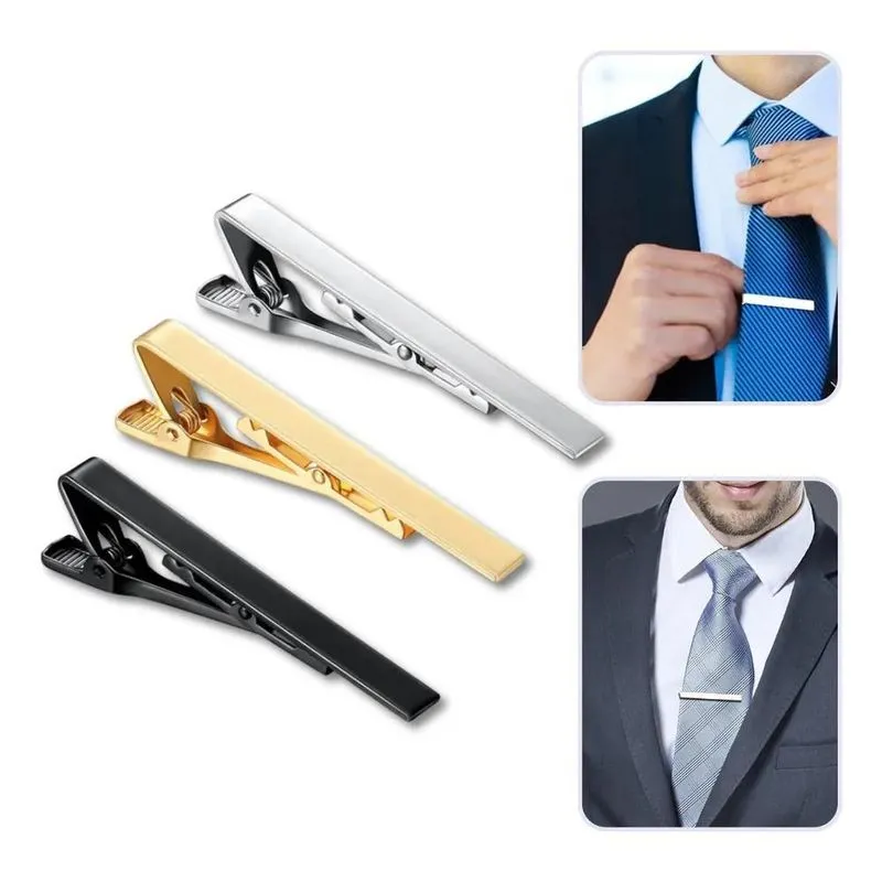 2x Kit 3 Prendedores Grampo De Gravata - Preto Prata E Doura
