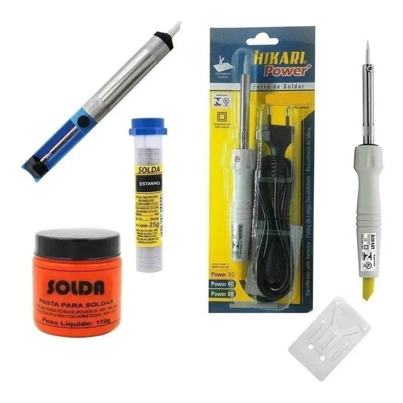 2x Kit Ferro Solda Hikari Pasta Solda Cobix Estanho Sugador