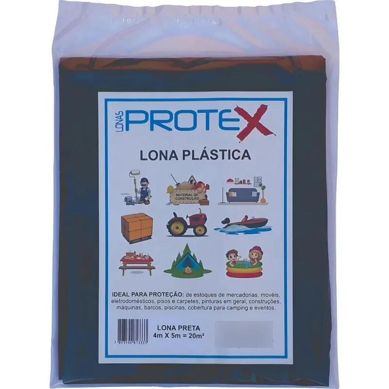 Lona Plástica Preta 4x5 Impermeável Grossa - Lonas Protex
