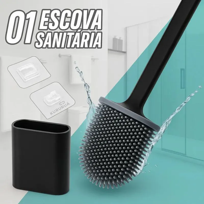2x Escova Sanitaria De Silicone Preta Vaso Banheiro Privada