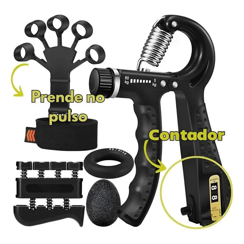 Kit Hand Grip Fortalecedor De Punho, Mãos E Anteb Preto