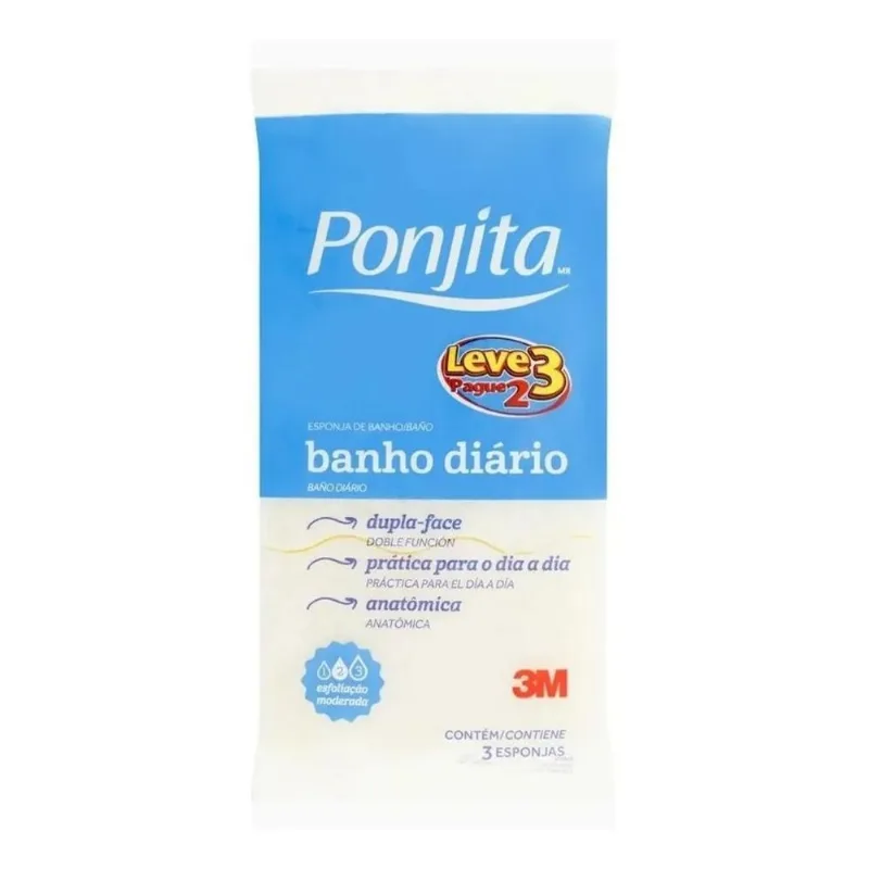 5x Esponja De Banho Diário Esfoliação Moderada Ponjita 3 M