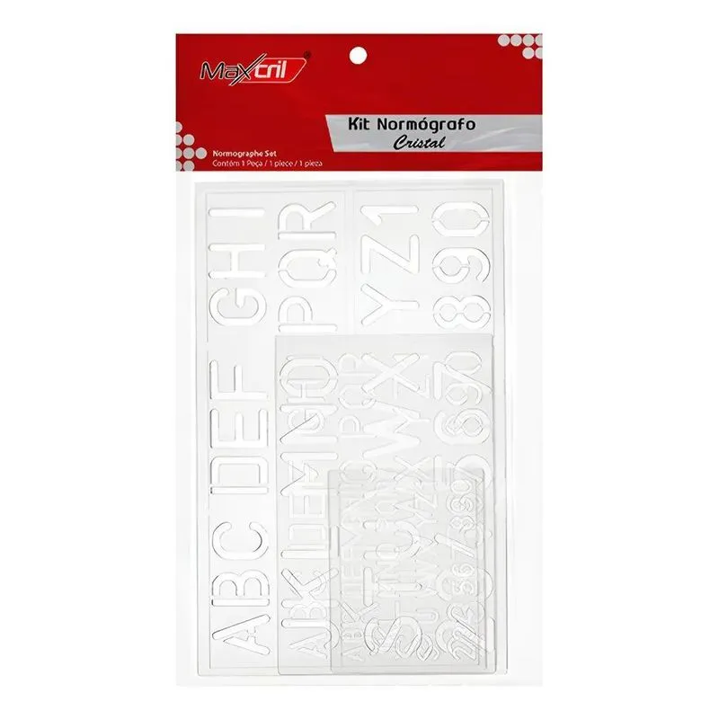 Normógrafo Cristal Kit C/3 Pçs 30-20 E 10mm Letra Vazada