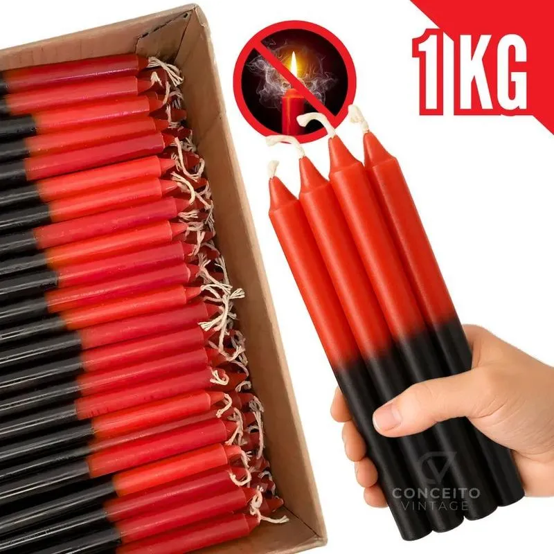 10x Vela Palito 33 Velas De 18 Cm 1 Kg Cor Preta E Vermelha