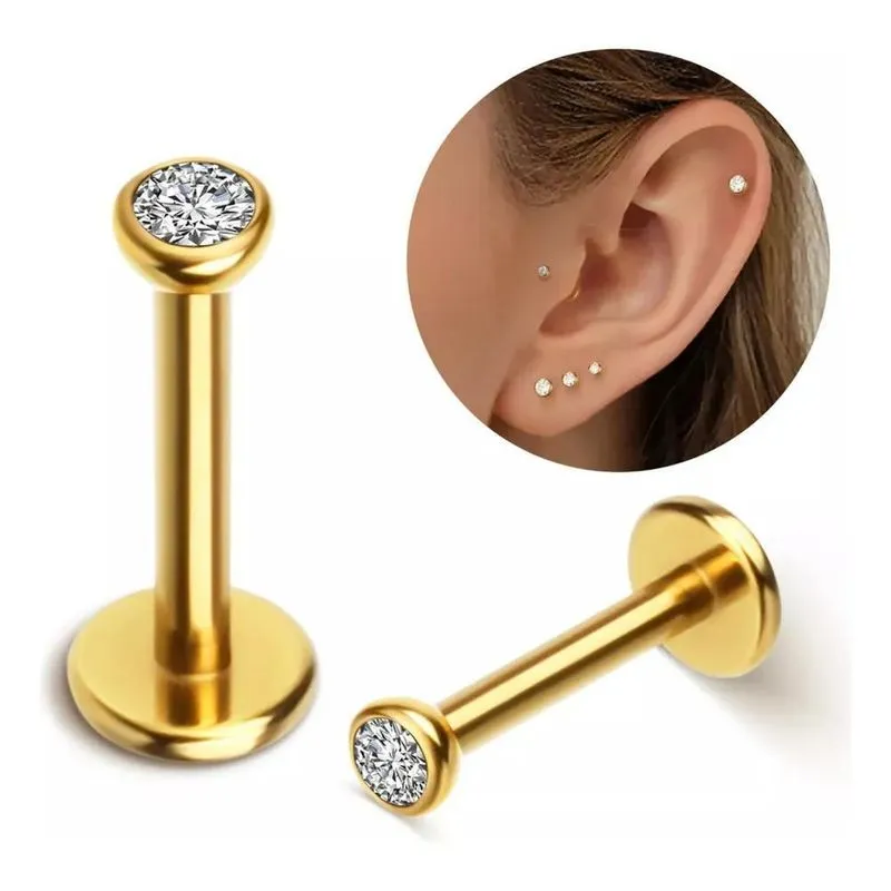 Piercing Titânio Ponto De Luz Zircônia Conch 1.2x8x3 - Doura