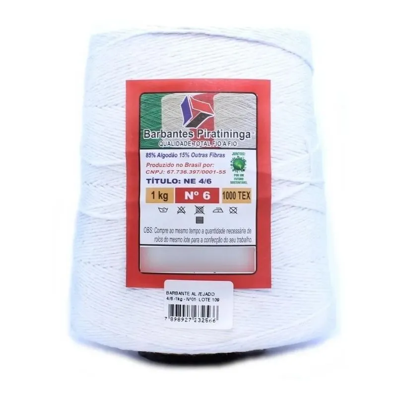 Barbante Colorido Cru 1kg Fio 6 Crochê Tricô Tapete Ma Branc