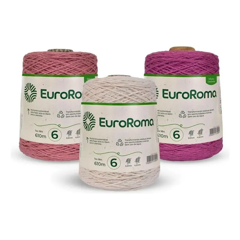 2x Barbante Euroroma 600g Fio 6 Com 610 Metros - Cores