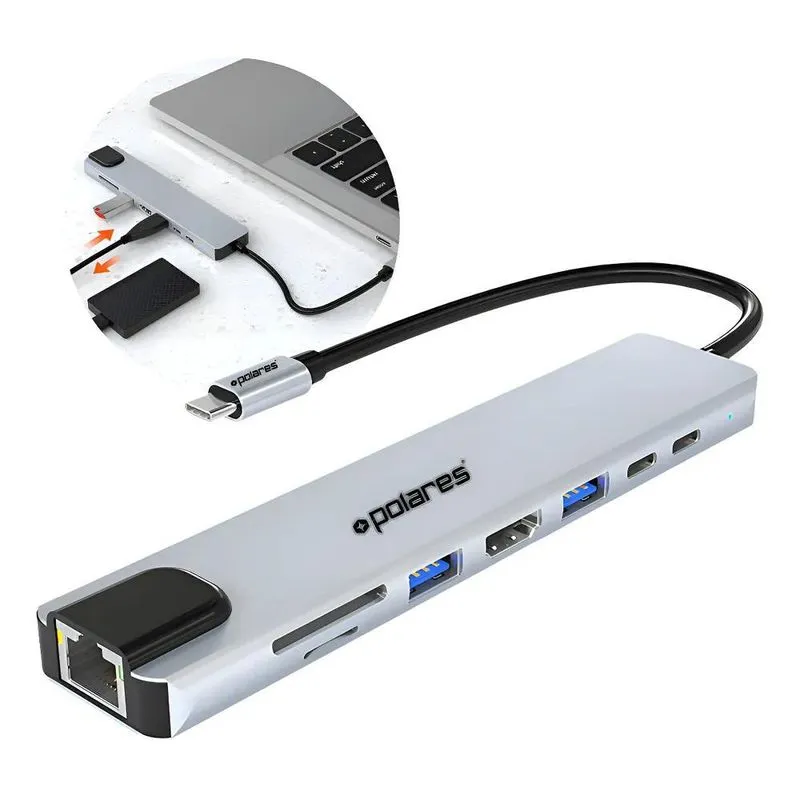 Polares Zenultra Adaptador Hub Usb-c E 3.0, 8 Em 1 Usb Sd Ca