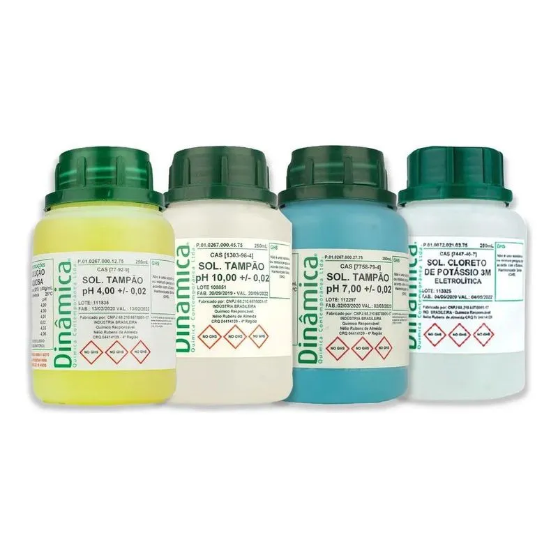 Soluções Phmetro Tampão Calibrador De Ph 4, 7, 10 E Kcl 3 M