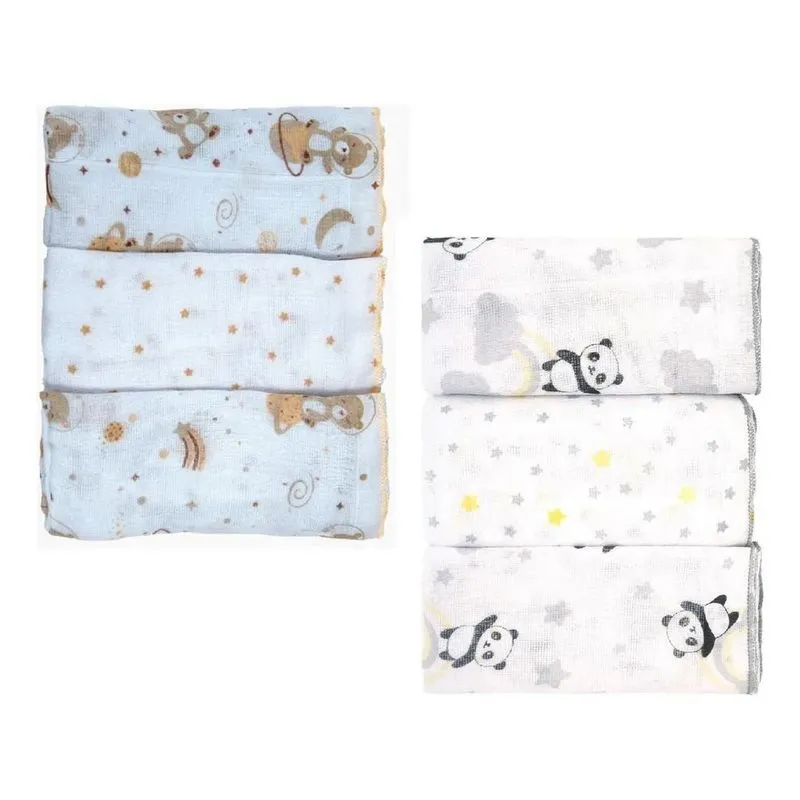 Kit 06 Paninho Pano Babete De Boca Bebe Fr Azul Urso