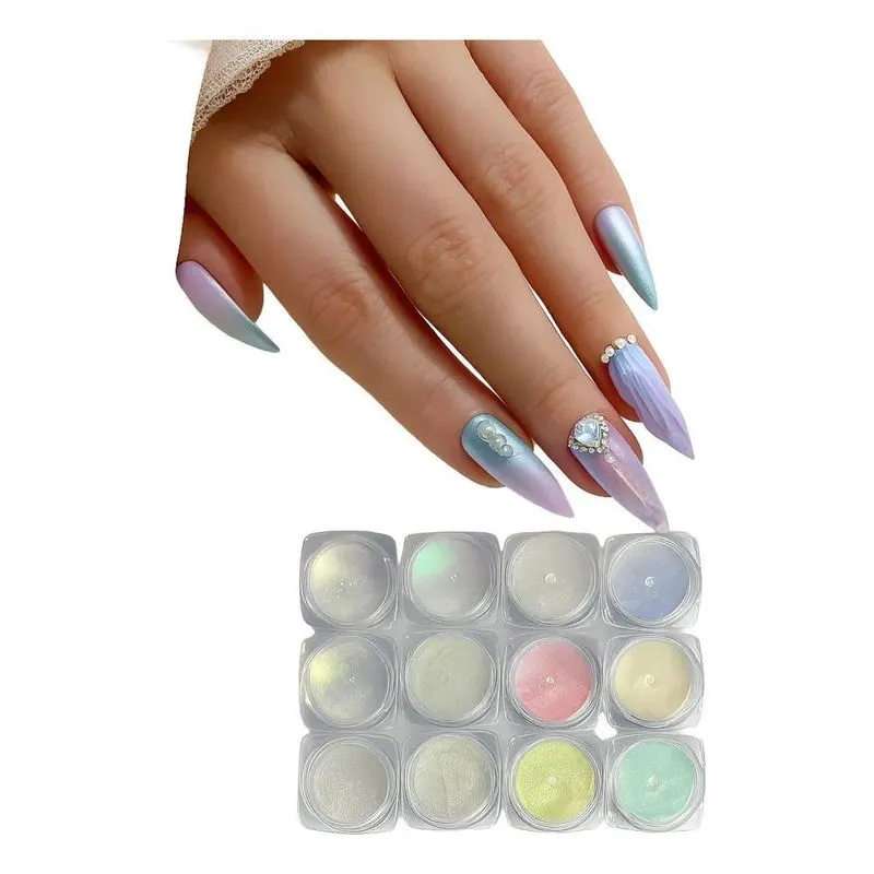 2x Kit 12 Pó Cromo Sereia Decoração De Unhas E Maquiagem