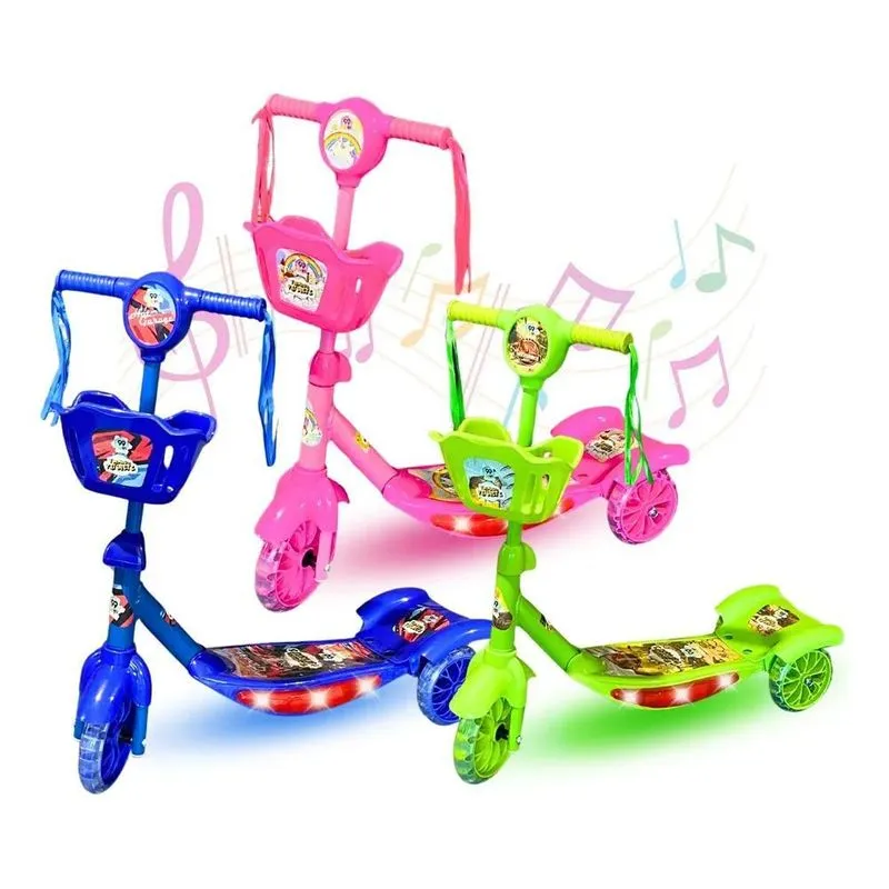 Patinete Infantil Menino Menina 3 Rodas Com Cestinha Luz Ver