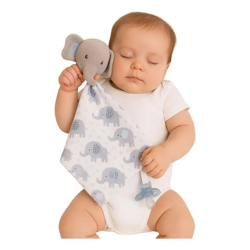 Naninha Para Bebê De Bichinho Pelúcia Prendedo Elefante Azul