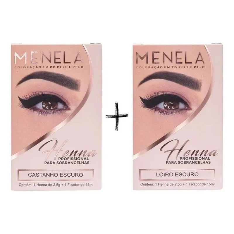 10x Combo Kit Henna Menela Castanho Escuro + Loiro Escuro