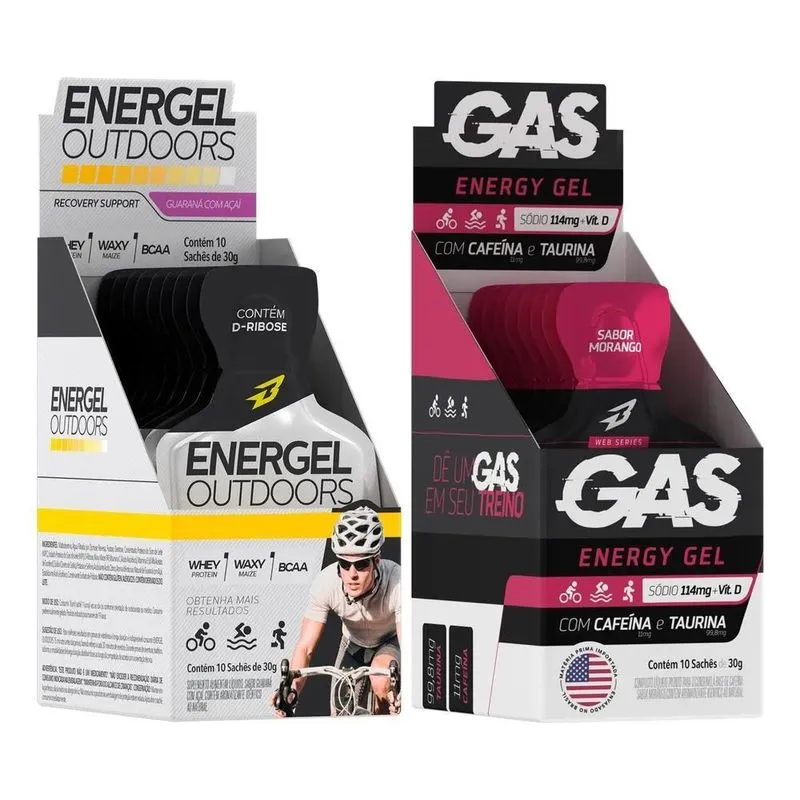 Kit Gas Energy Gel Com Cafeína + Energel Outdoors S/ Cafeína