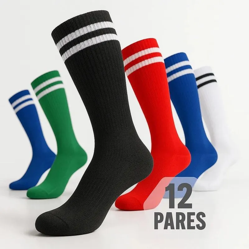 Kit 12 Par Meião Futebol Adulto Listrado Time Cores