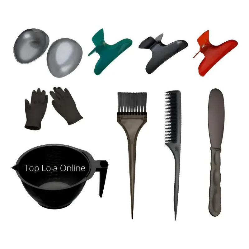 Kit Cumbuca, Pincel, Pente, Espátula, Piranhas E Luvas Preto