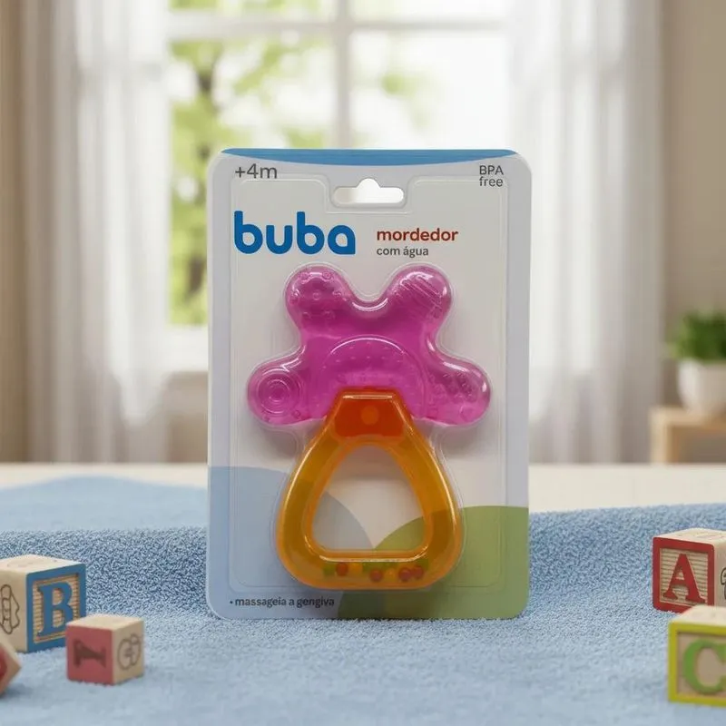 Mordedor De Agua Chocalho Bebe Massageador Gengiva B Rosa