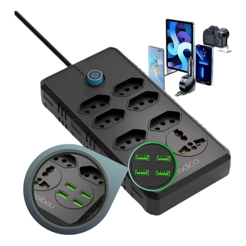 5x Extensão Tomada Filtro De Linha Com Fusível - Usb + Tipo