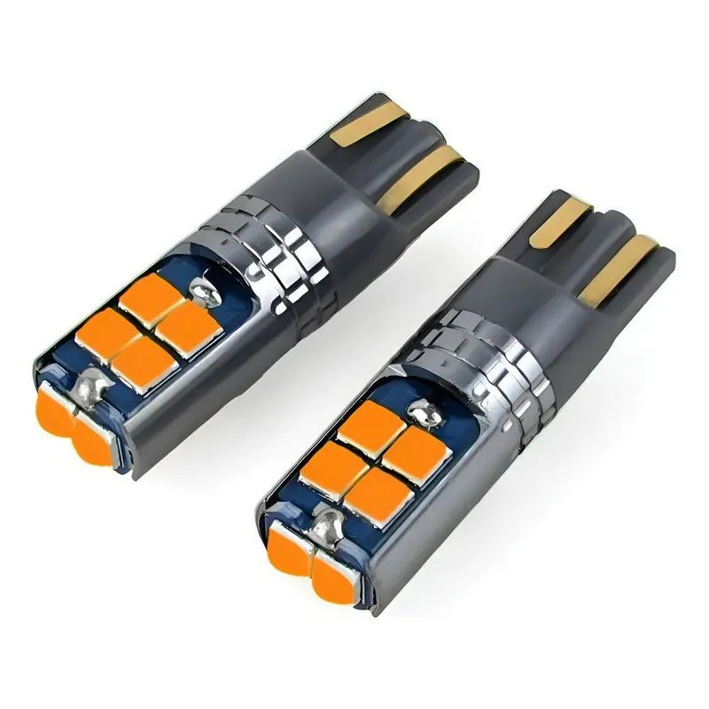 Par Lâmpada Pingo T10 10 Chip Led 3030 Canbus Âmbar Laranja