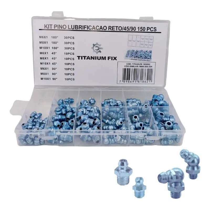 5x Kit 150 Uni Pino Bico Graxeiro Graxa Lubrificacao Reto/45