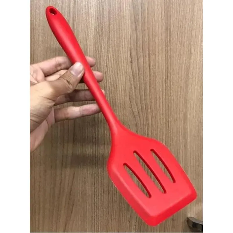 10x Espatula Chapeiro De Silicone Vazada Fritura Vermelha 2