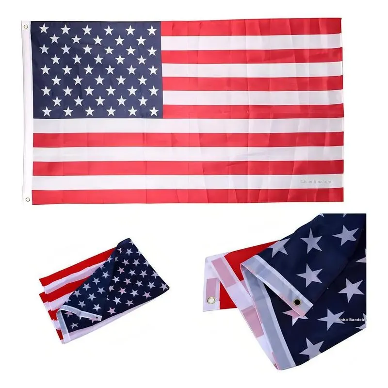 10x Bandeira Americana Com Tecido Resistente Grande E Barat