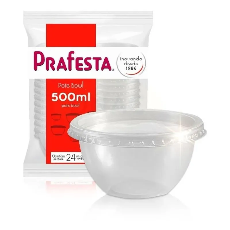 2x Bowl Descartável Redondo 500ml Pote Plástico Tampa - 20 U