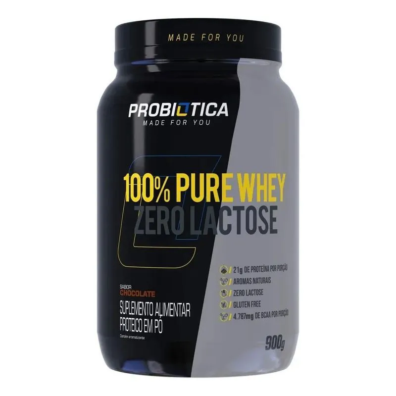 100% Pure Whey Zero Lactose 900 G - Probiótica Sabor Chocola