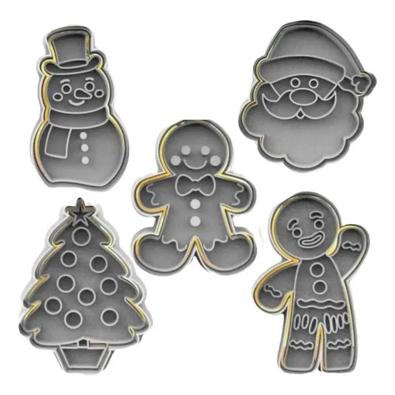 5x Kit 5 Cortador Marcador Cookie Natal Papai Noel Presente