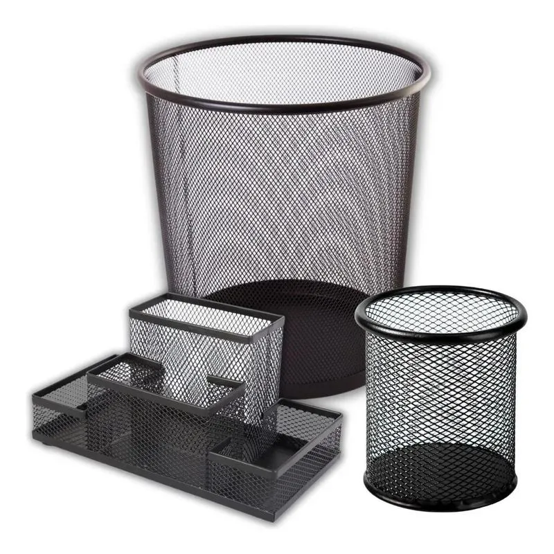 5x Kit Organizador De Escritório Preto Porta Treco Caneta Li